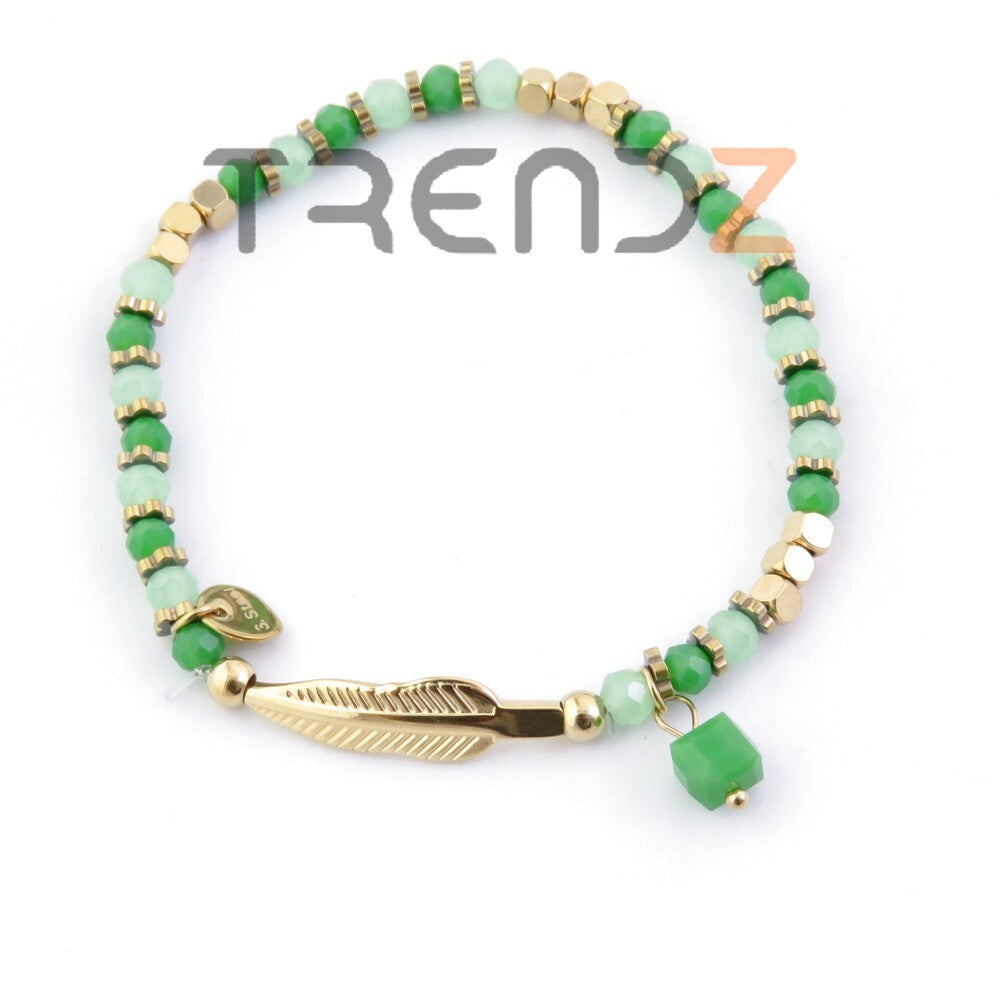 Pulsera elástica con cuentas de goma/nácar/piedra & acero inoxidable