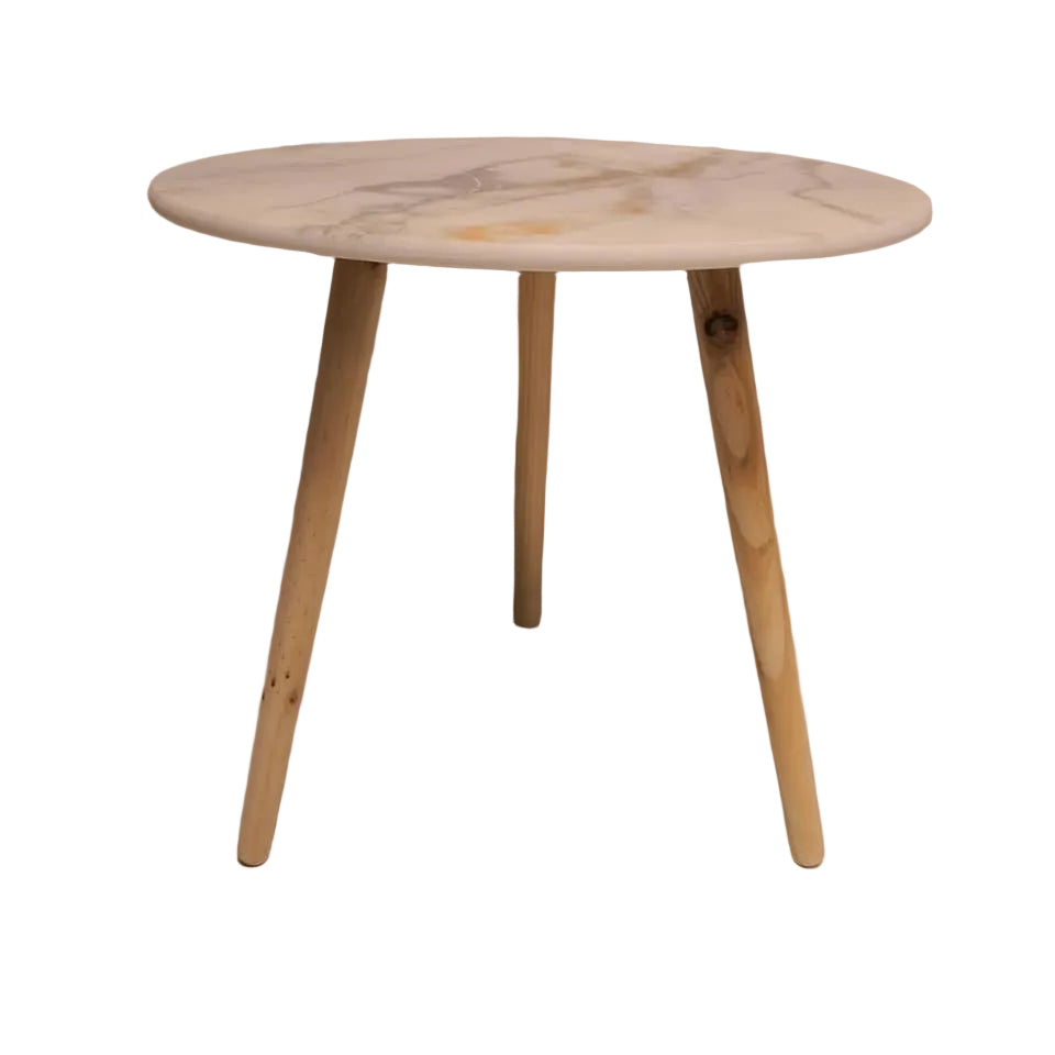 Mesa auxiliar con patas de madera efecto mármol