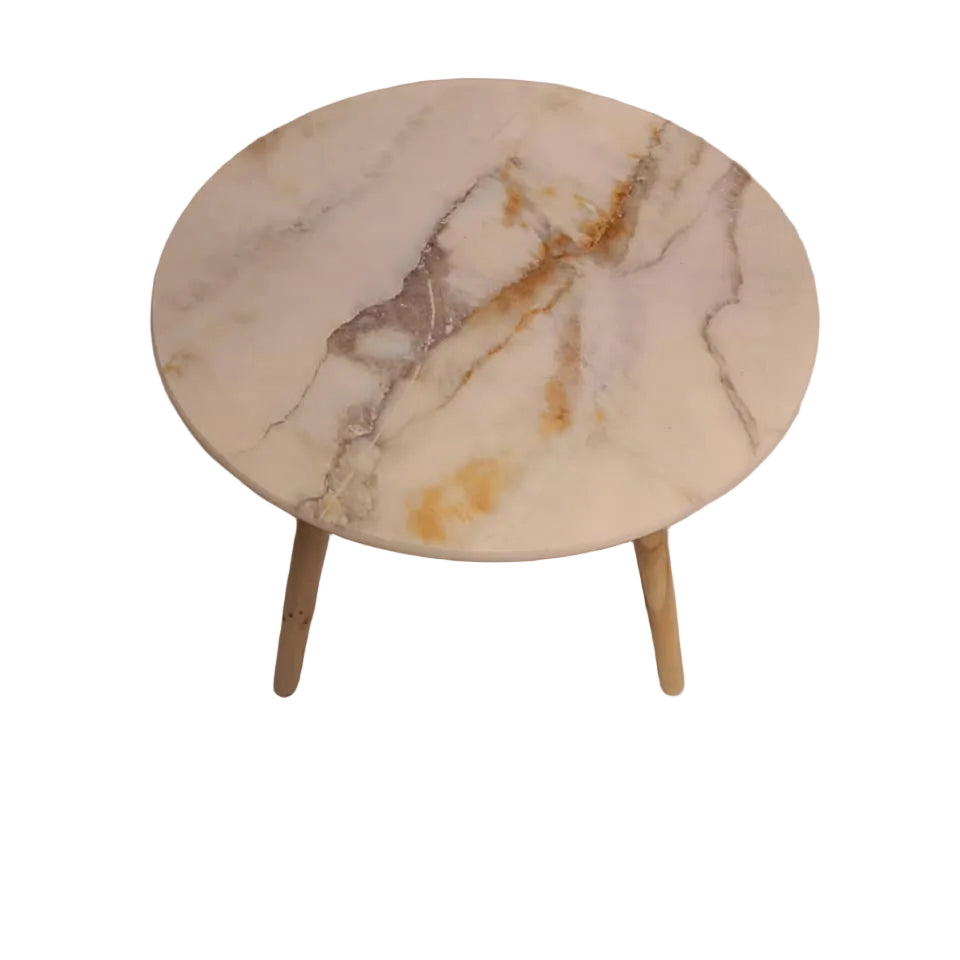Mesa auxiliar con patas de madera efecto mármol