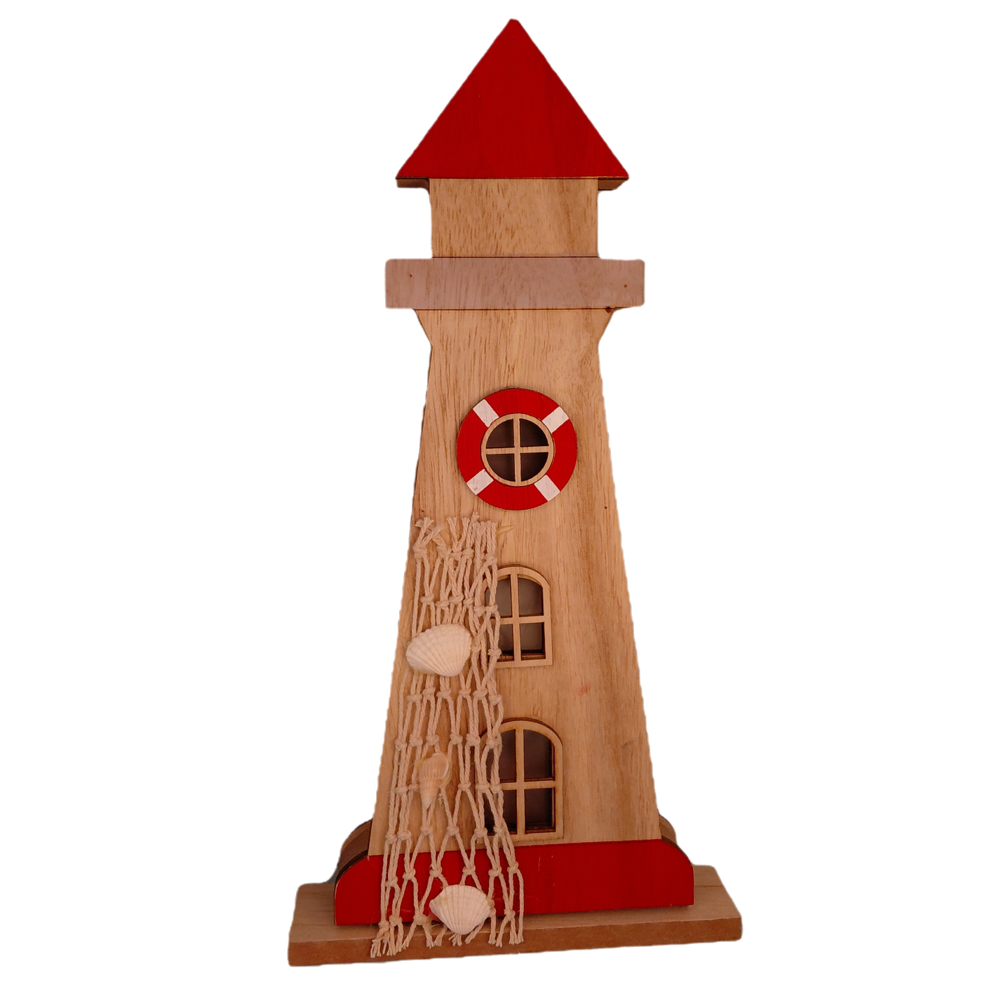 Faro rojo decorativo de madera, decoración marinera