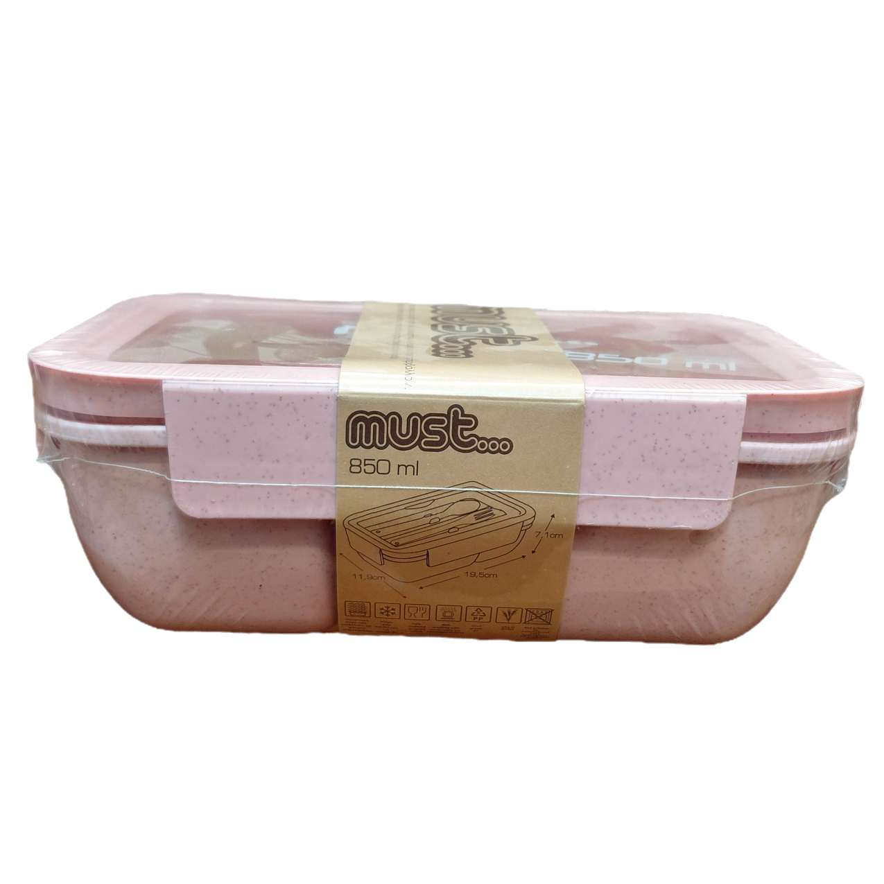 Fiambrera rosa con cubiertos reutilizables
