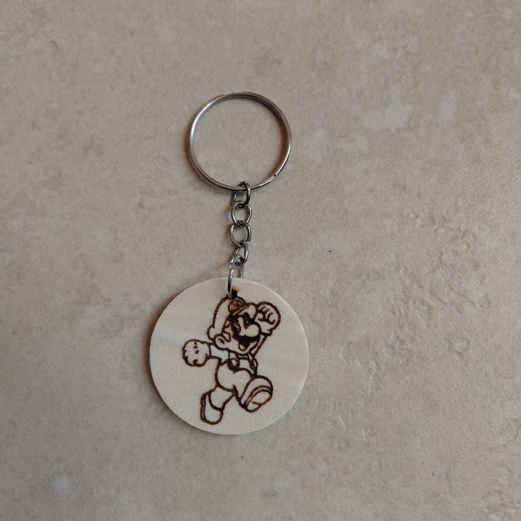 Llavero de madera grabado láser Super Mario