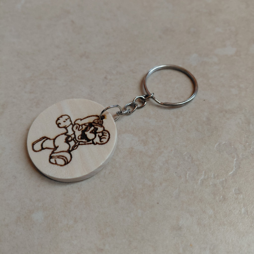 Llavero de madera grabado láser Super Mario