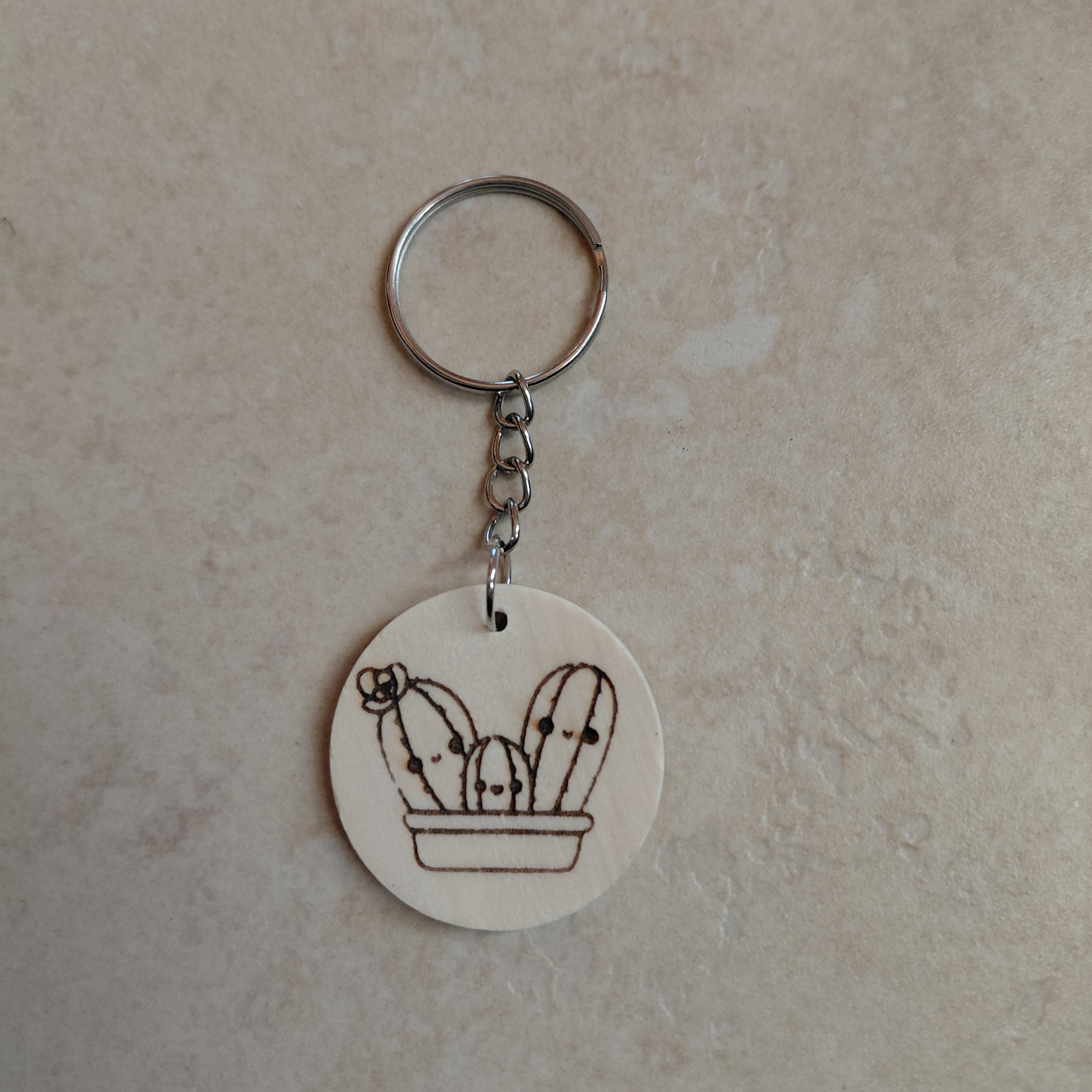 Llavero de madera grabado láser Cactus