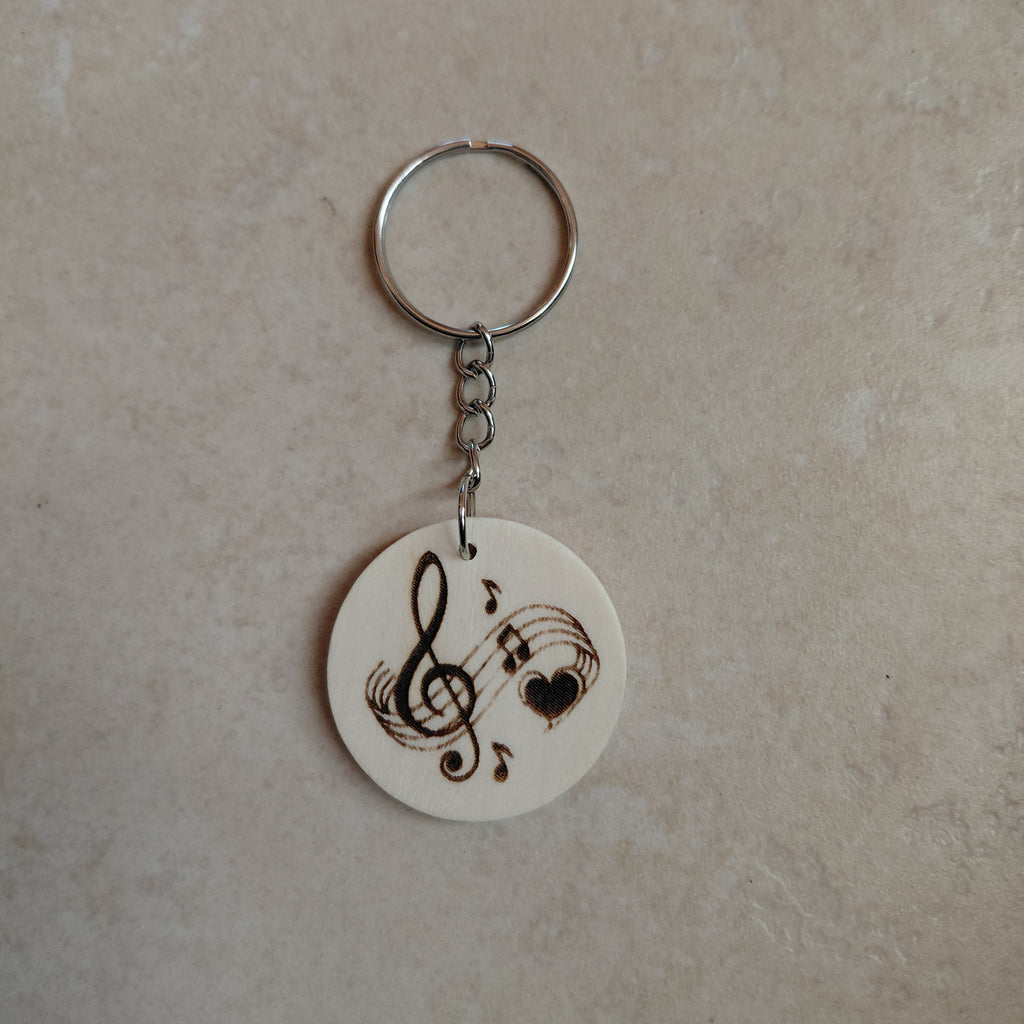 Llavero de madera grabado láser Música