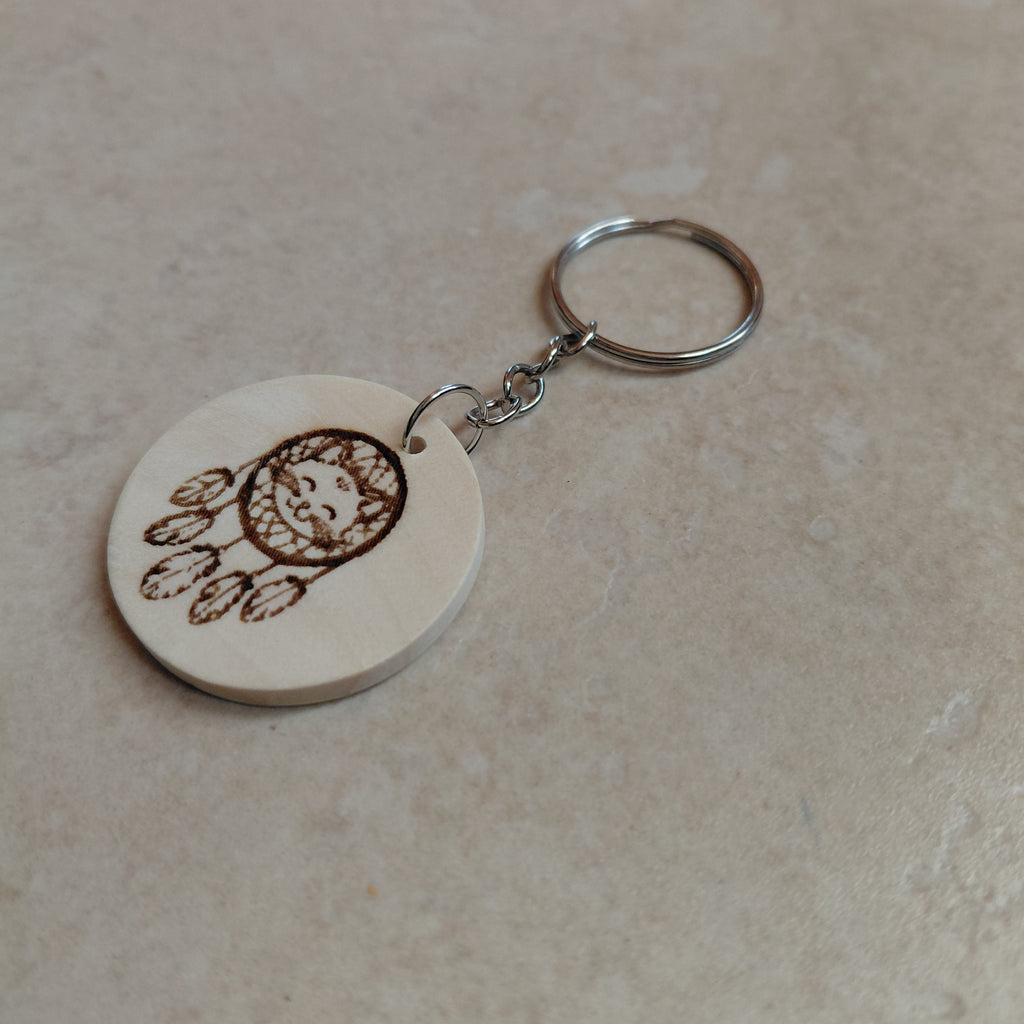 Llavero de madera grabado láser Atrapasueños gato