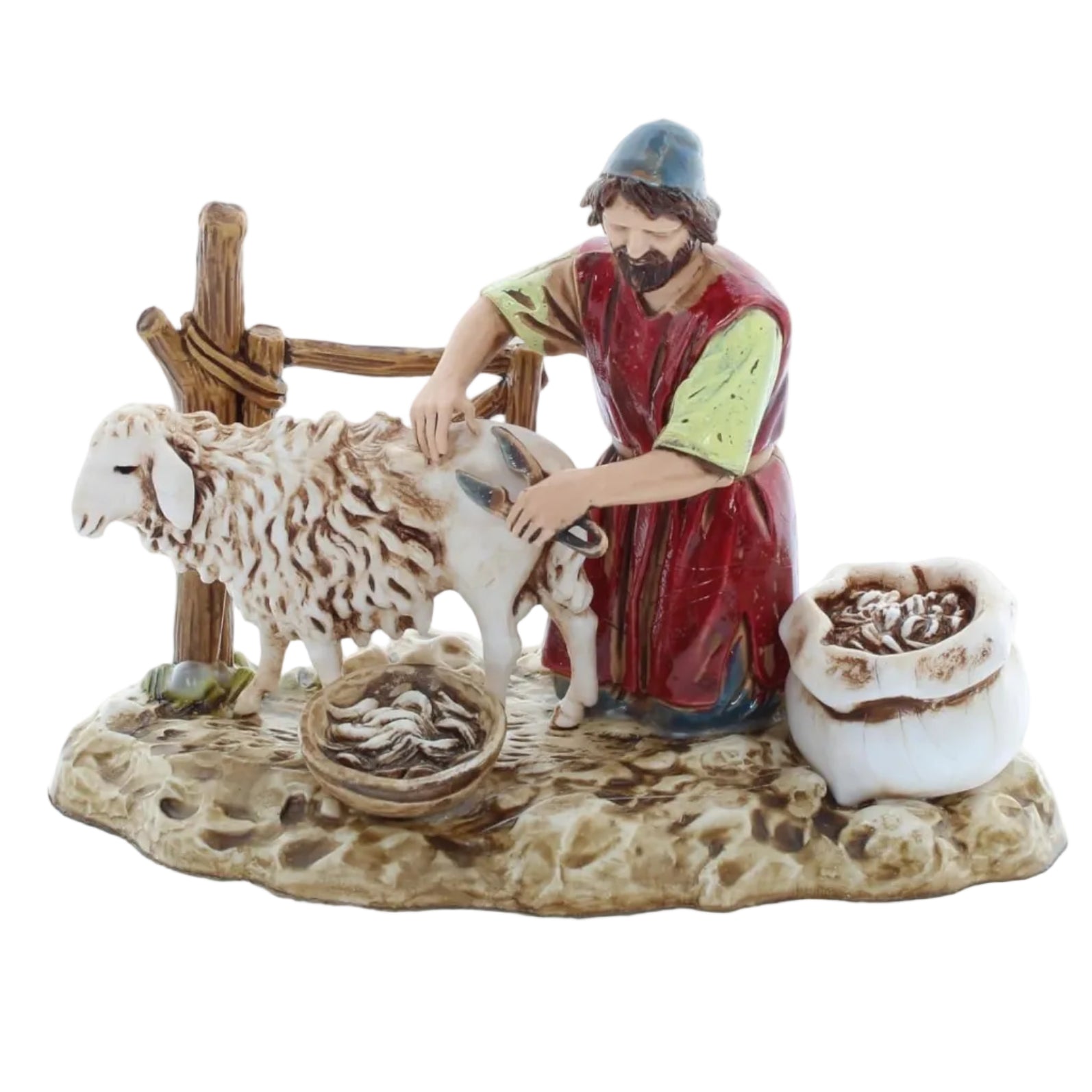 Figura de hombre esquilando de pvc serigrafada y acabada a mano.

Moranduzzo es una reconocida empresa italiana especializada en la producción de figuras para belenes y artículos de decoración navideña.