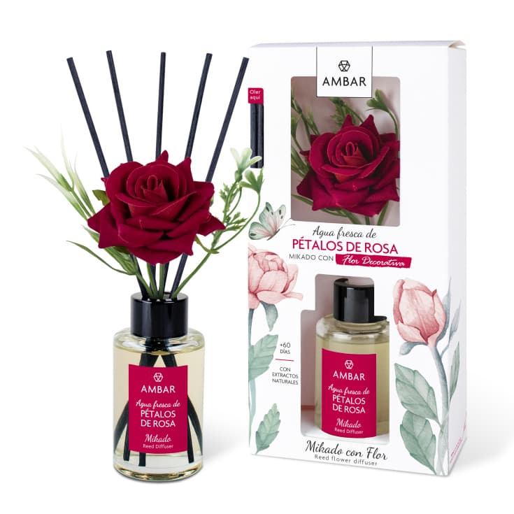 Ambientador mikado con flor perfumada Ambar