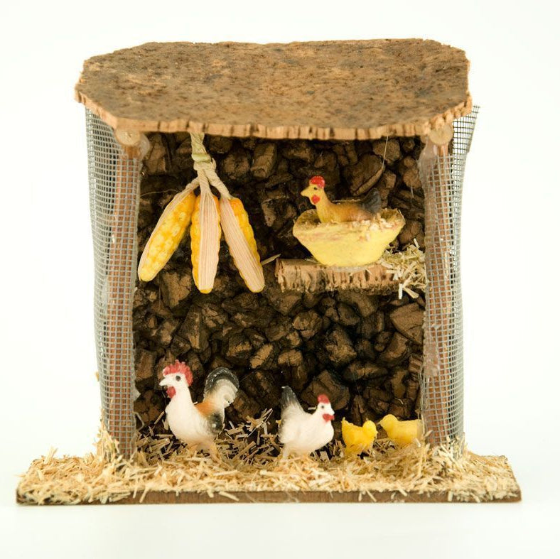Gallinero con gallinas corcho navidad belen figuras decoracion