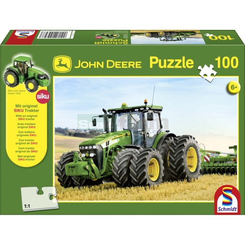 Puzzle John Deere con mini tractor incluido (100 piezas)