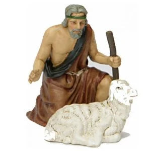 Pastor adorando con oveja (12 cm) ideal para tu belén navideño.