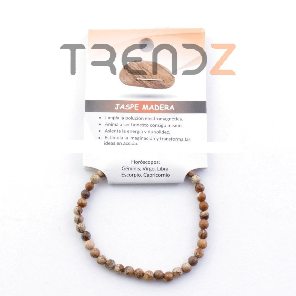 Pulsera elastica jaspe madera minerales, piedras, energia, bisuteria