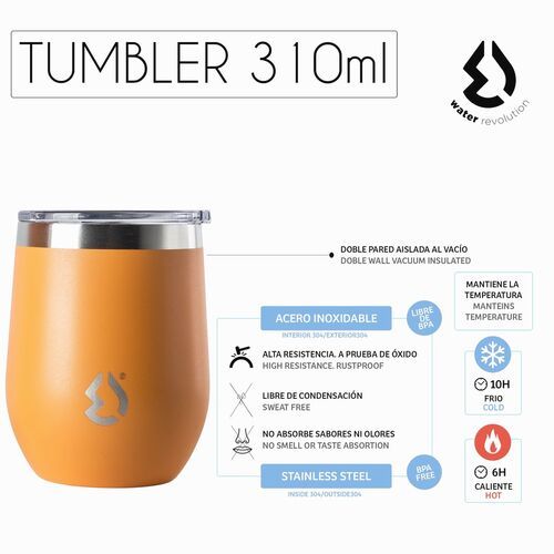 Vaso térmico de acero inoxidable naranja water revolution