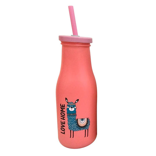 Botella de cristal con pajita llama