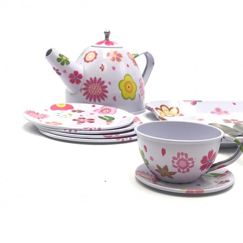 Cocina, Juego de te rosa con bandeja de acero