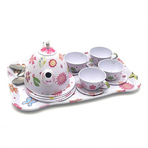 Cocina, Juego de te rosa con bandeja de acero