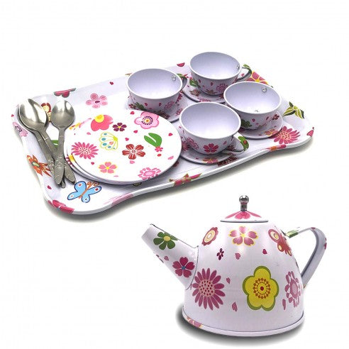 Cocina, Juego de te rosa con bandeja de acero