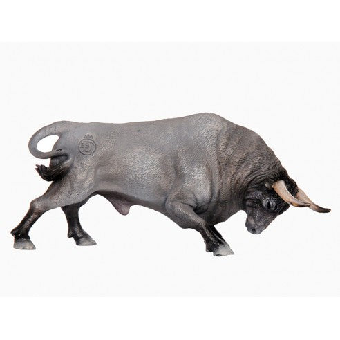 Figura de toro bravo gris cardeno embistiendo, regalo original amantes animales