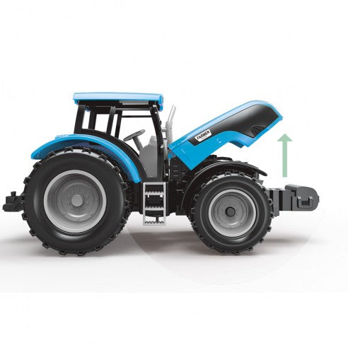 Tractor azul con remolque (Fricción, luz y sonido)