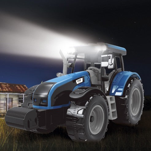 Tractor azul con remolque (Fricción, luz y sonido)