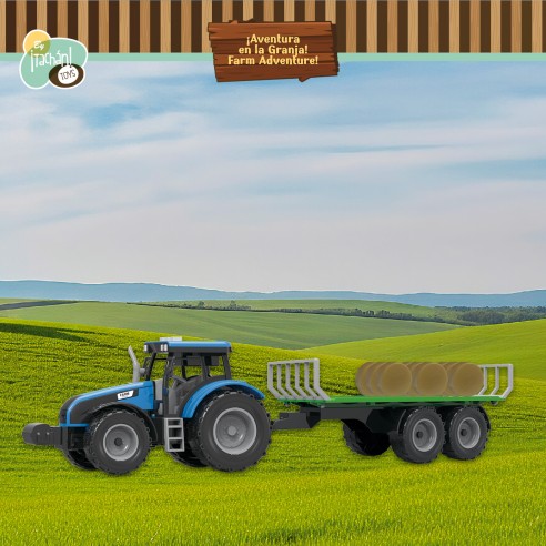 Tractor azul con remolque (Fricción, luz y sonido)