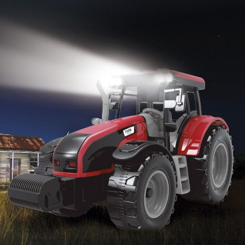 Tractor rojo con apero (Fricción, luz y sonido)