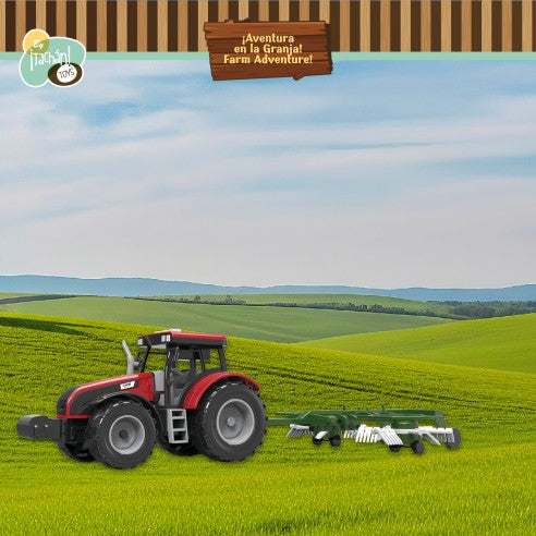 Tractor rojo con apero (Fricción, luz y sonido)
