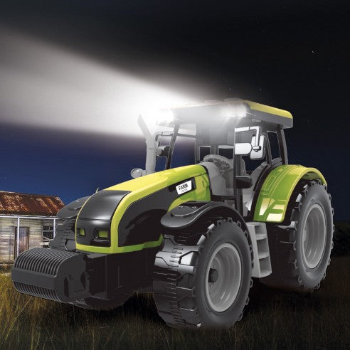 Tractor verde con remolque (Fricción, luz y sonido)