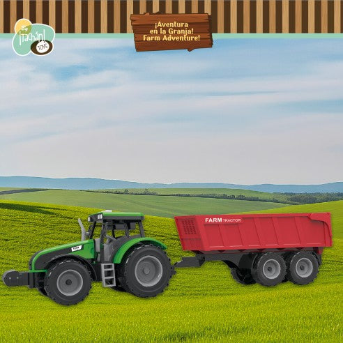 Tractor verde con remolque (Fricción, luz y sonido)